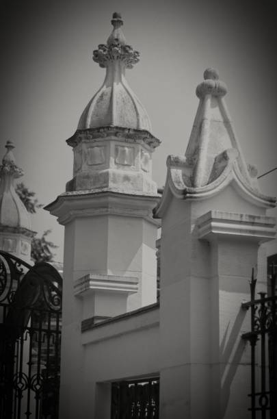 Ornate Architectural Gate Towers in Black and White