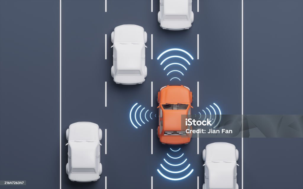Automatic Drive Sign Realistic Automobile Car With Automatic Drive Concept 3d Rendering ...