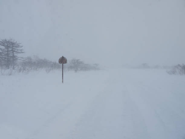 istock Snow-covered extreme north road 2164726786