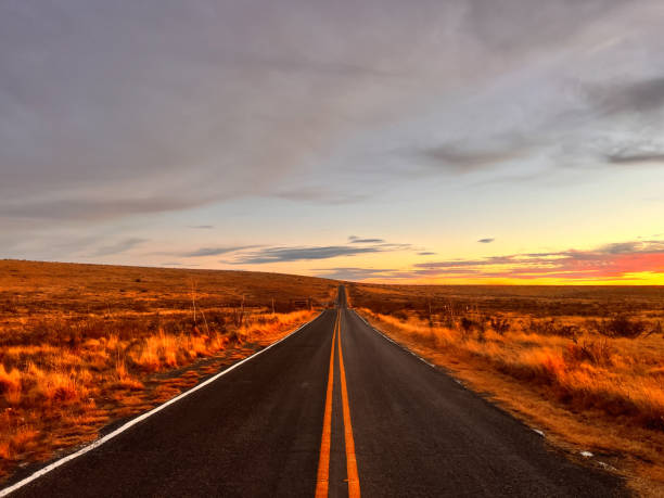 istock New Mexico desert empty two lane road with solid lines at golden hour 2164727430