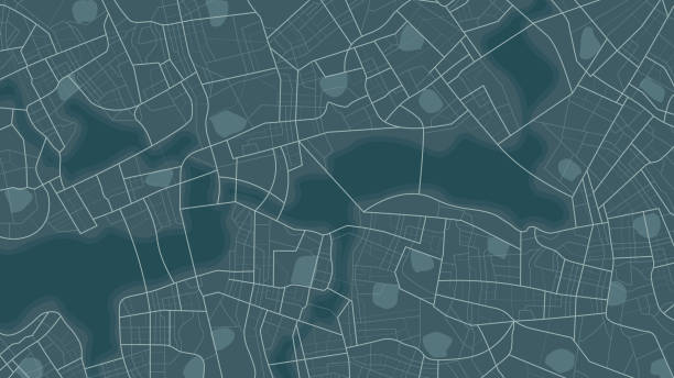 istock Abstract navigation plan of the urban area depicted as a simple scheme with river and roads. Concept of planning and mapping a travel route using a general city map. Flat vector illustration 2164732548