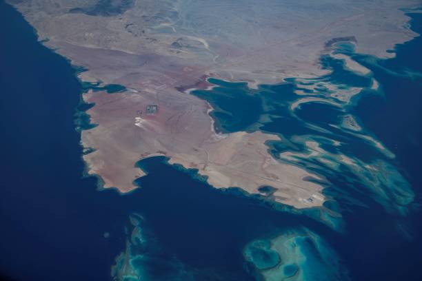 fly over the Saudi Arabia landscape at the gulf of Akaba