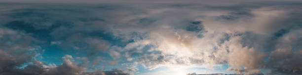 istock Sunset sky panorama with bright glowing pink Cumulus clouds. HDR 360 seamless spherical panorama. Full zenith or sky dome in 3D, sky replacement for aerial drone panoramas. Climate and weather change. 2164738016