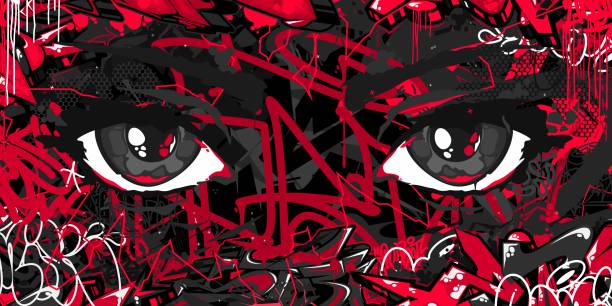 istock Cool Abstract Urban Futuristic Street Art Graffiti Style Background With Big Eyes Illustration 2164741676