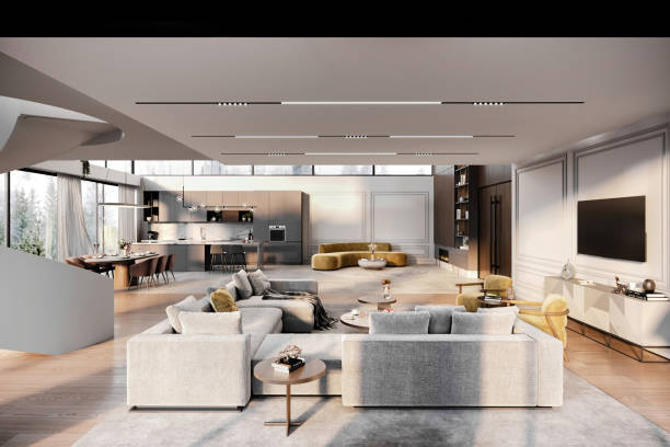 istock Modern open space villa living room interior 2164743288