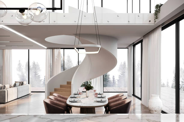 istock Dining table in two story villa interior 2164743296