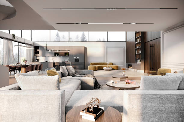 istock Modern open space villa living room interior 2164743298