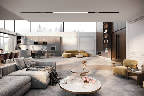 istock Modern open space villa living room interior 2164743299