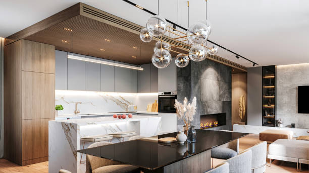 istock Modern apartment kitchen and dining room interior 2164743433