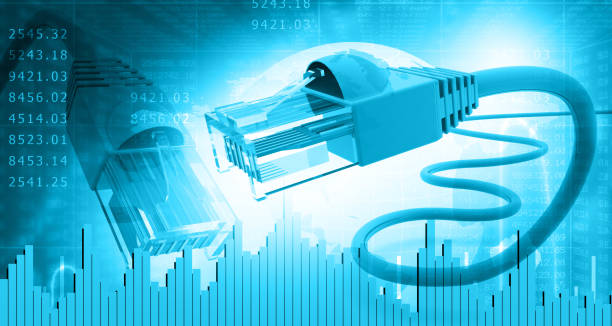 istock Internet cable on stock market chart background 2164745077