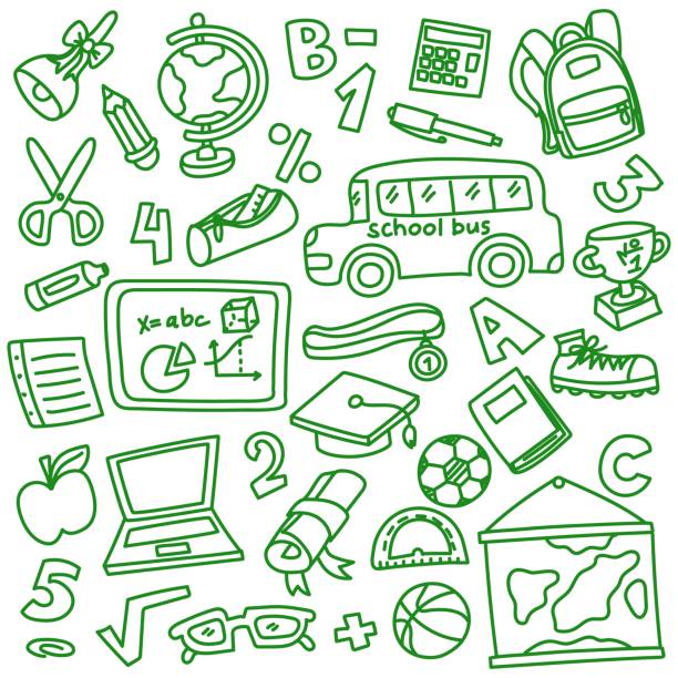 istock A set of doodle items in the school theme on a white background. Free drawing on the theme back to school. We're going back to school. Vector illustration 2164748538