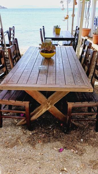 istock wooden table chair, stool 2164750259