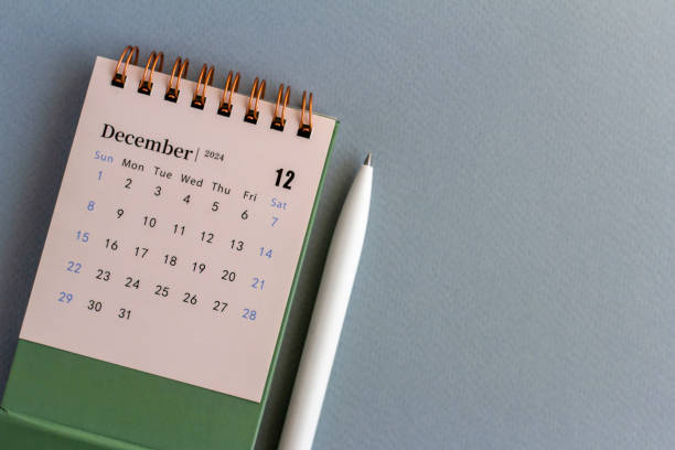 istock Calendar for December 2024 on a grey background. 2164751016