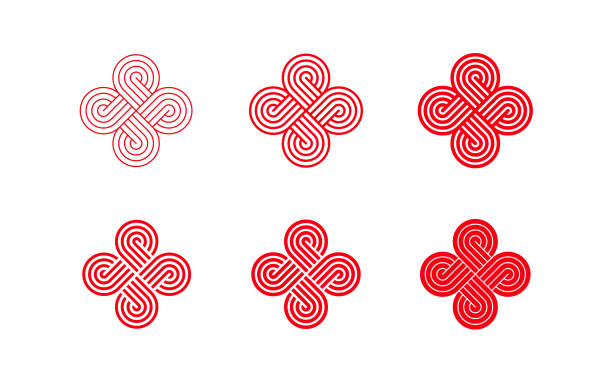 Red Reunion Happy Chinese Knot Red Chinese Knot, In traditional Chinese culture, it symbolizes unity, happiness, and peace ropes tied together stock illustrations