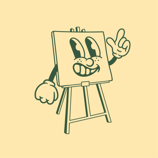 Vintage character design from Easel Painting, simple vector design, cute sticker, character sticker