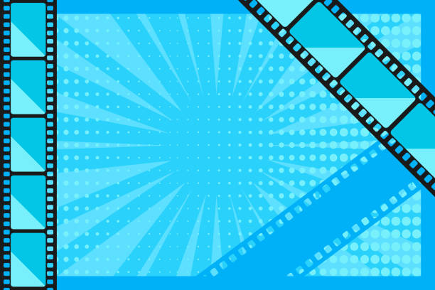 istock Pop art blue background with film strip. Cinema concept. Vector illustration 2164760263