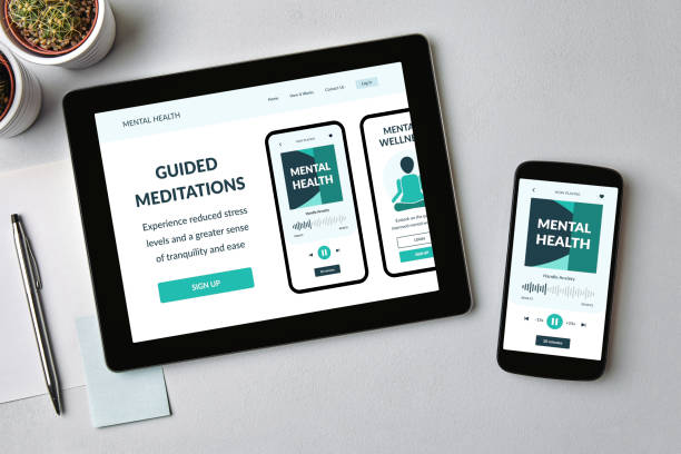 istock Meditation app concept on tablet and smartphone screen 2164765358