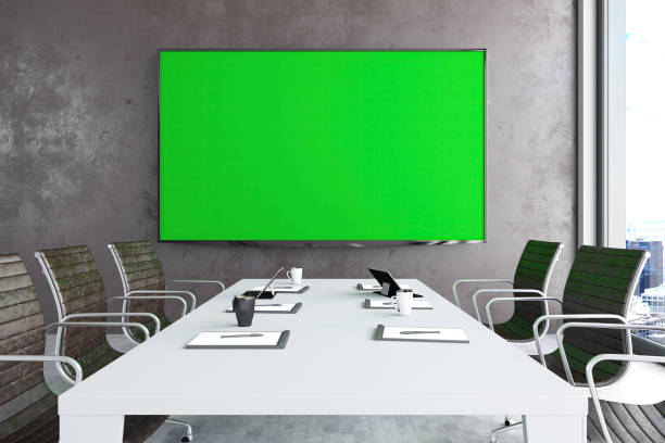 Modern Board Room with a Projection TV Screen with Green Chroma Key