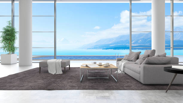 istock Luxury Living Room with a Pool and Ocean View 2164769621