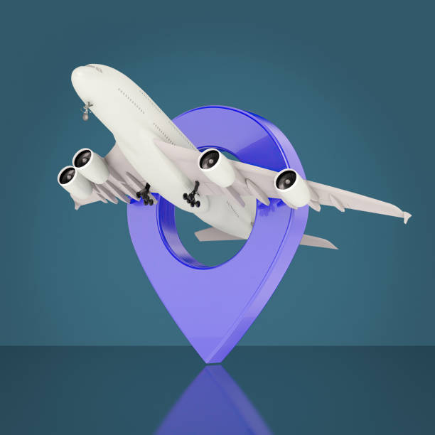 istock Location Pin with a Commercial Airplane 2164769823