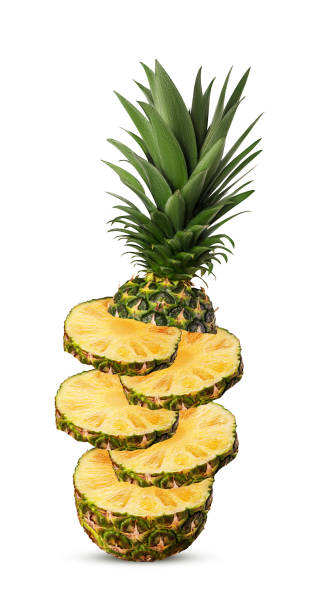 istock Pineapple slice flying in the air with green leaf 2164774322