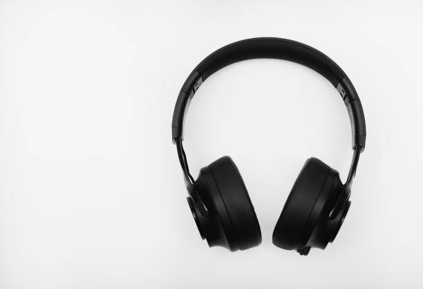istock Black headphones on a white background. Large black headphones. 2164776376