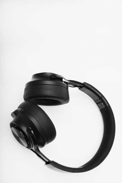 istock Black headphones on a white background. Large black headphones. 2164776403