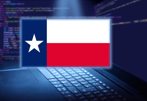 istock Flag of State of Texas on hi tech concept background. 2164777196