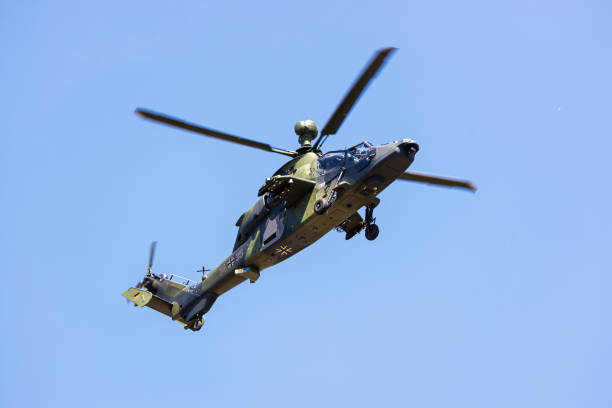 fritzlar, hesse, germany - 29 07 2024: the german attack helicopter tiger in the sky