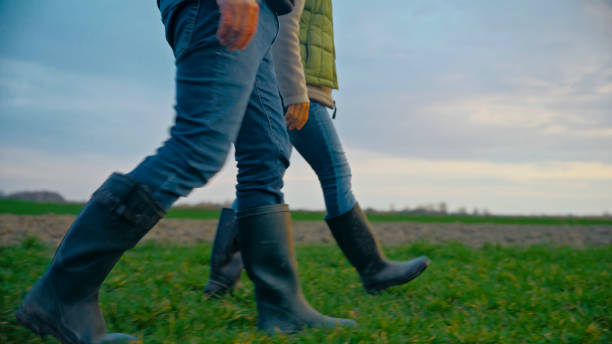 istock Low Section of Agronomists in Rubber Boots Walking on Organic Farm 2164778043