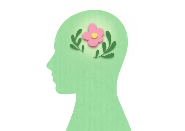 istock Silhouette of head in profile. Flowers growing in person head 2164781167