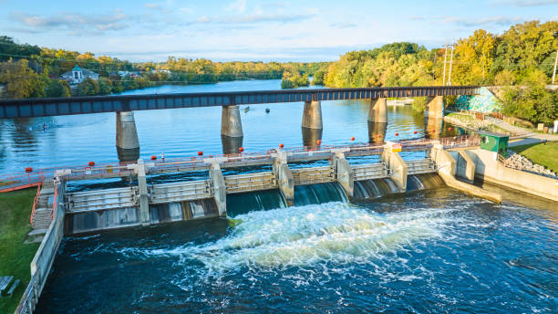 istock Aerial View of Argo Dam and Railway Bridge on Huron River 2164781786