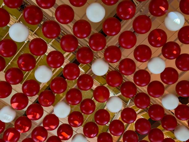 istock Colorful Red and White Spheres Ceiling Decor 2164782011
