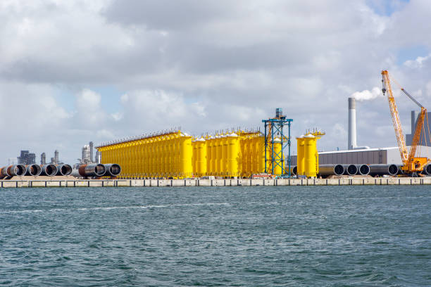 istock Heavy industry - monopiles for wind turbines 2164782543
