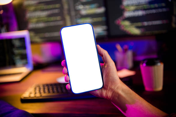 istock Photo of coder hands arms  creating ecard ecommerce app gadget empty space indoors workplace workstation loft 2164794487