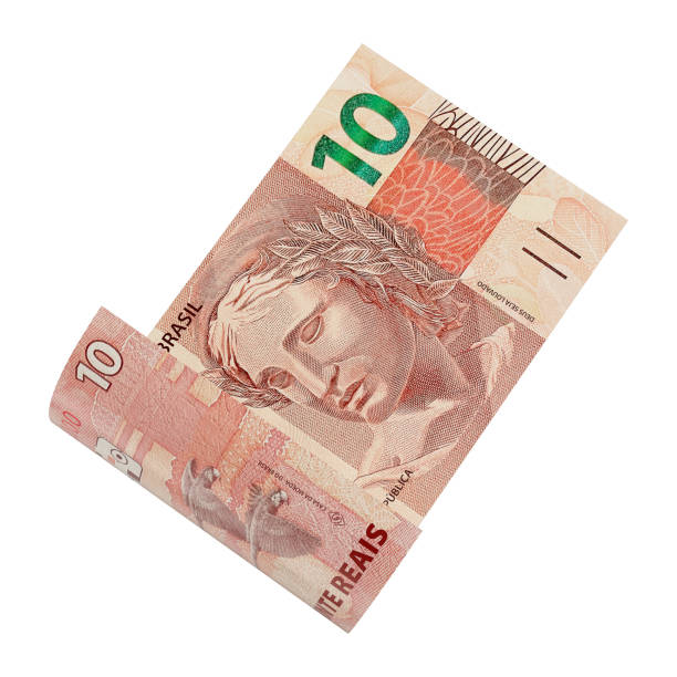 istock 3D Brazilian 10 Reais Banknote Flying with Isolated White Background 2164806448