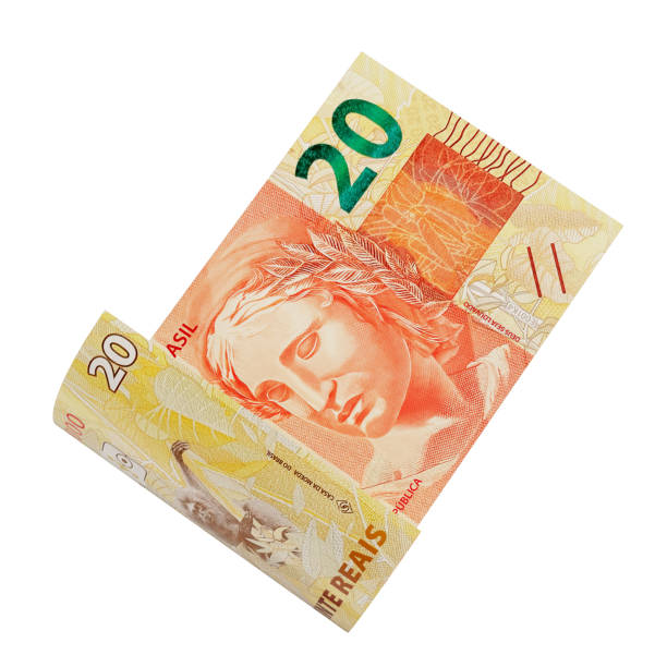 istock 3D Brazilian 20 Reais Banknote Flying with Isolated White Background 2164808513