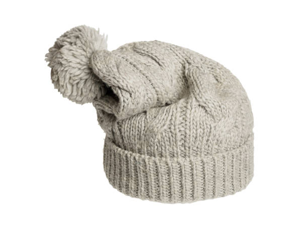 istock Gray knitted hat on a white background, a stylish and warm accessory for cold weather, suitable for any wardrobe 2164813949