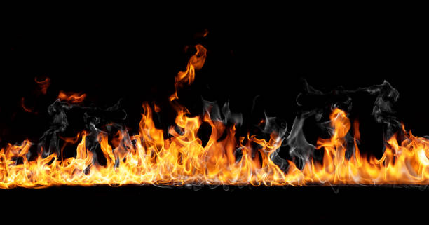 istock Fire burning line on black background. Can be used as overlay design element with add or screen blending mode 2164815089