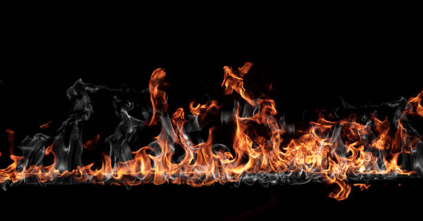 istock Fire burning line on black background. Can be used as overlay design element with add or screen blending mode 2164815222