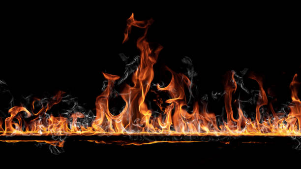 istock Fire burning line on black background. Can be used as overlay design element with add or screen blending mode 2164815234