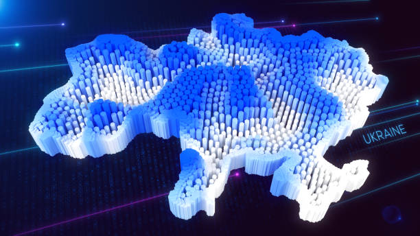 istock Digital 3D Perspective Dynamic Rippling Map of Ukraine in Blue and White, Set Against Dark Futuristic Background 2164817859