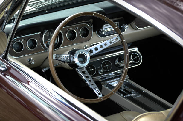 istock Old vintage classic sports car interior 2164819024