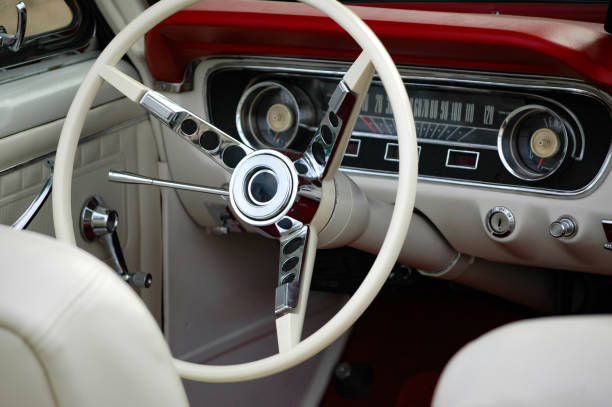 istock Old vintage classic sports car interior 2164819029