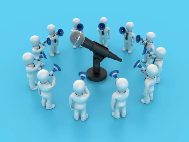 istock Microphone with Cartoon People with Megaphones 2164821967