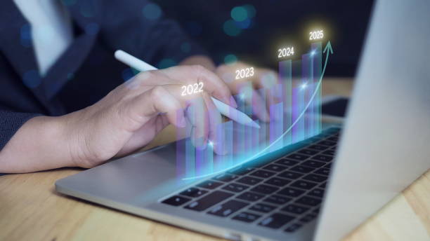 istock chart with years data statistics, company progress and growth by year, 2025 challenge and business strategy. New Goals,yearly financial report. 2164826277