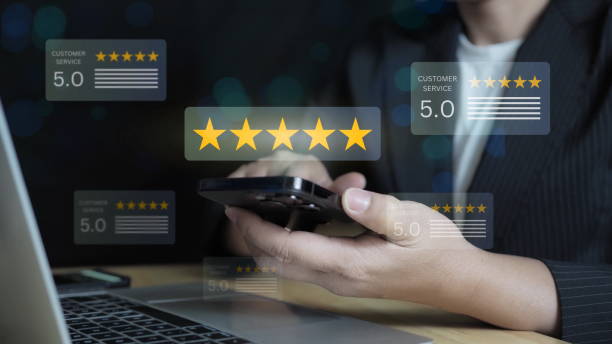 istock Customer service experience and business satisfaction survey. satisfaction survey concept. Online customer satisfaction Survey service concept,Consumer give five-Stars and feedback review for quality. 2164826451