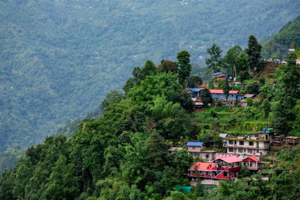 istock Beautiful scattered cottages along the hill slope surrounded by greenery 2164827142