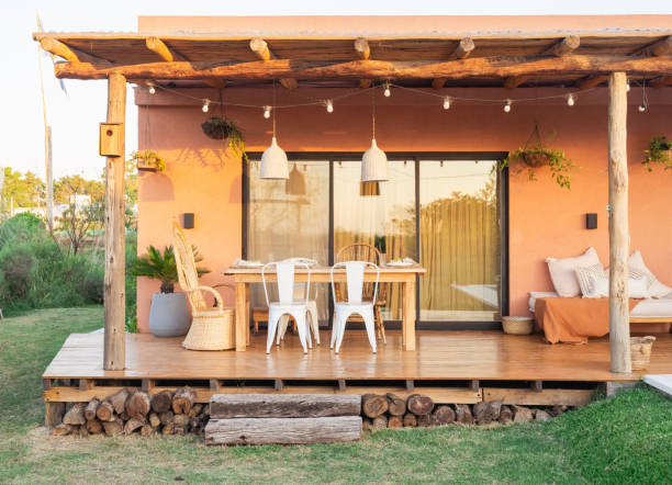 istock Country house wooden deck. 2164827380