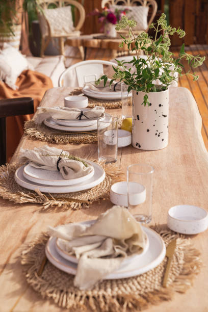 istock Laid wooden table with rustic decoration. 2164827394